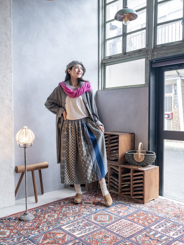 カスリラ 備後絣チュニック 久留米絣七分袖シャツ カスリラ。備後織物